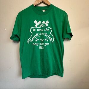 80s vintage Green Graphic T-Shirt with Irish Print st Patrick’s day
